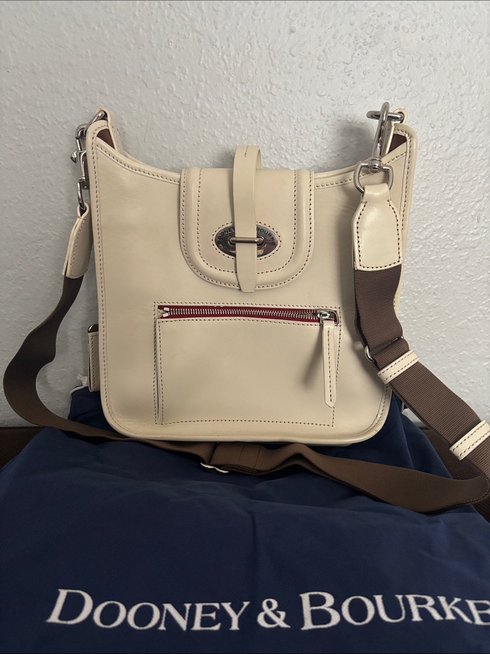 Dooney & Bourke Bone Small Front Zip Leather Crossbody